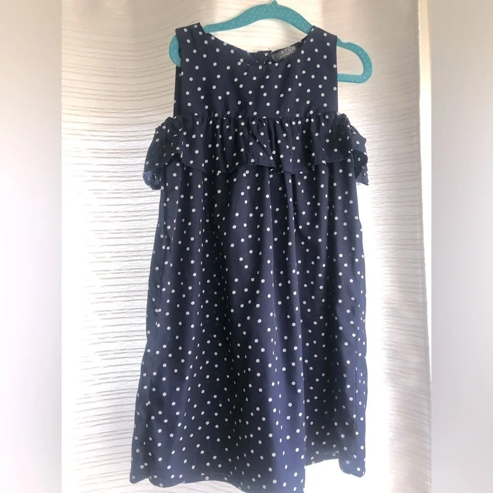 A.T.U.N. Girls’ Polka Dot Navy Blue Dress size 6-7Y